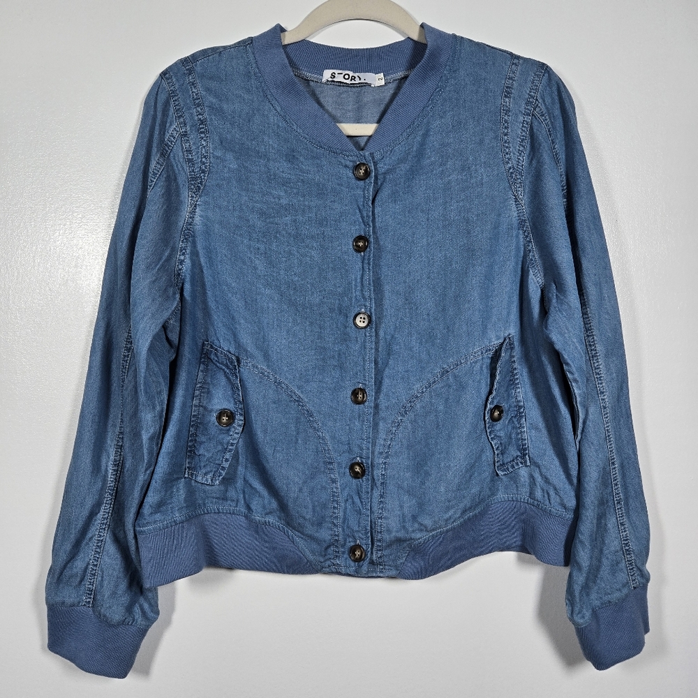 STORY Blue Chambray Lightweight Button Front Shacket Jacket Top Size 2 (Medium)